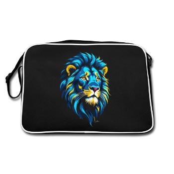 Goldener und blauer Löwenkopf - Retro Tasche - Schwarz/Weiß - Hinten