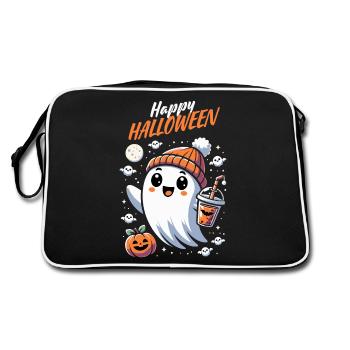 Happy Halloween Ghost Bubble Tea Beanie Pumpkin Fun - Retro Bag - black/white - Back