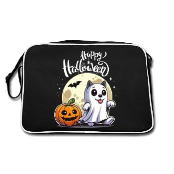 Halloween Cat Full Moon Pumpkin Ghost Kids - Retro Bag - black/white - Back