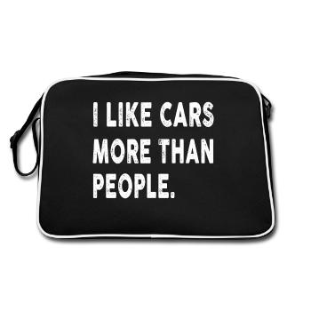 I like cars more than people Funny Car lover - Retro Tasche - Schwarz/Weiß - Hinten