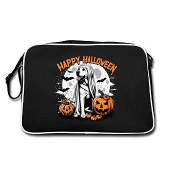 Halloween Labrador Labbi Gespenst Kostüm Kürbis - Retro Tasche - Schwarz/Weiß - Hinten