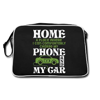 Home I Can Charge My Phone And My Car Electric Veh - Retro Bag - black/white - Back