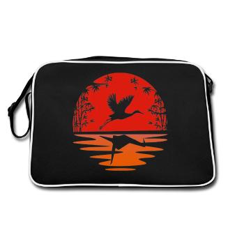Grue Mignon Amoureux Origami Animal Nature Oiseau - Sac Retro - noir/blanc - Dos