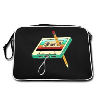 Cassette Tape Pencil 1980s Retro Vintage - Retro Bag - black/white - Back