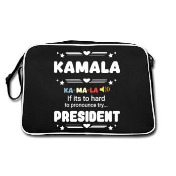 Kamala Präsident lustig schwer auszusprechen - Retro Tasche - Schwarz/Weiß - Hinten
