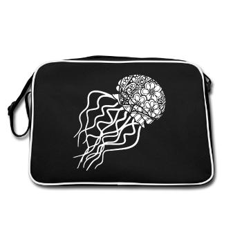 Jellyfish Jellyfish Floral Pattern - Retro Bag - black/white - Back