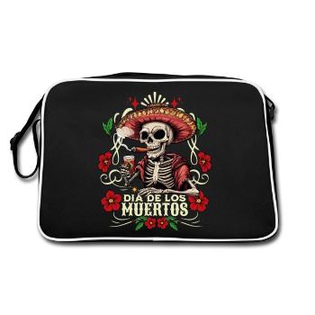Dia De Los Muertos Totenkopf Totenschädel Tequilla - Retro Tasche - Schwarz/Weiß - Hinten