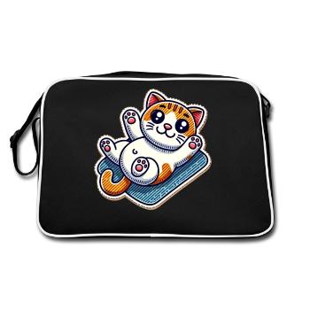 Cute kitty on a blanket wants belly rubs - Retro Bag - black/white - Back