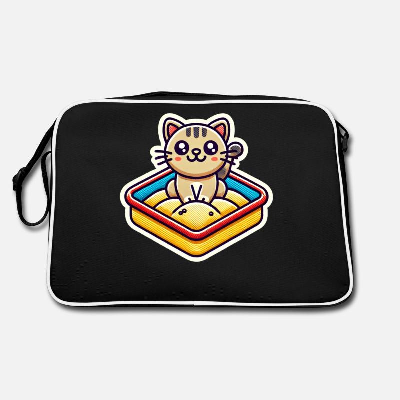 Cute Cat sitting in the sandbox Patch style Retro Bag