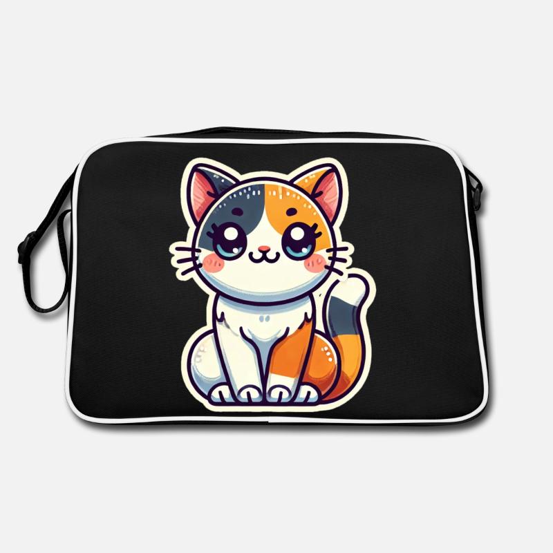 Cute Tricolor Cat is sitting nicely Patch Style Retro Bag