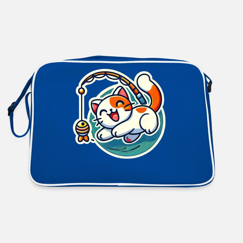 Mignon chat blanc roux joue avec une canne à pêche pour chat Sac Retro