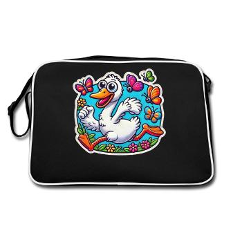 Silly Goose verscheucht die Schmetterlinge - Retro Tasche - Schwarz/Weiß - Hinten