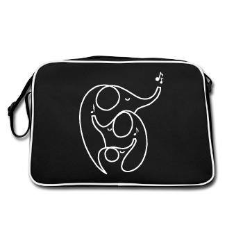 Musik Elefanten Trompete Note Grafik Afrika Lustig - Retro Tasche - Schwarz/Weiß - Hinten