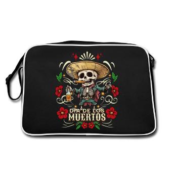 Dia De Los Muertos Totenkopf Totenschädel Tequilla - Retro Tasche - Schwarz/Weiß - Hinten