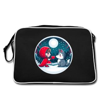 Märchen Rotkäppchen Wolf Kinder Herz Mond Niedlich - Retro Tasche - Schwarz/Weiß - Hinten