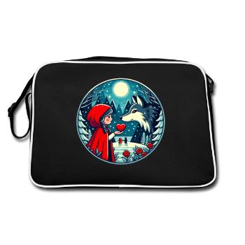 Märchen Rotkäppchen Wolf Kinder Niedlich Fantasie - Retro Tasche - Schwarz/Weiß - Hinten