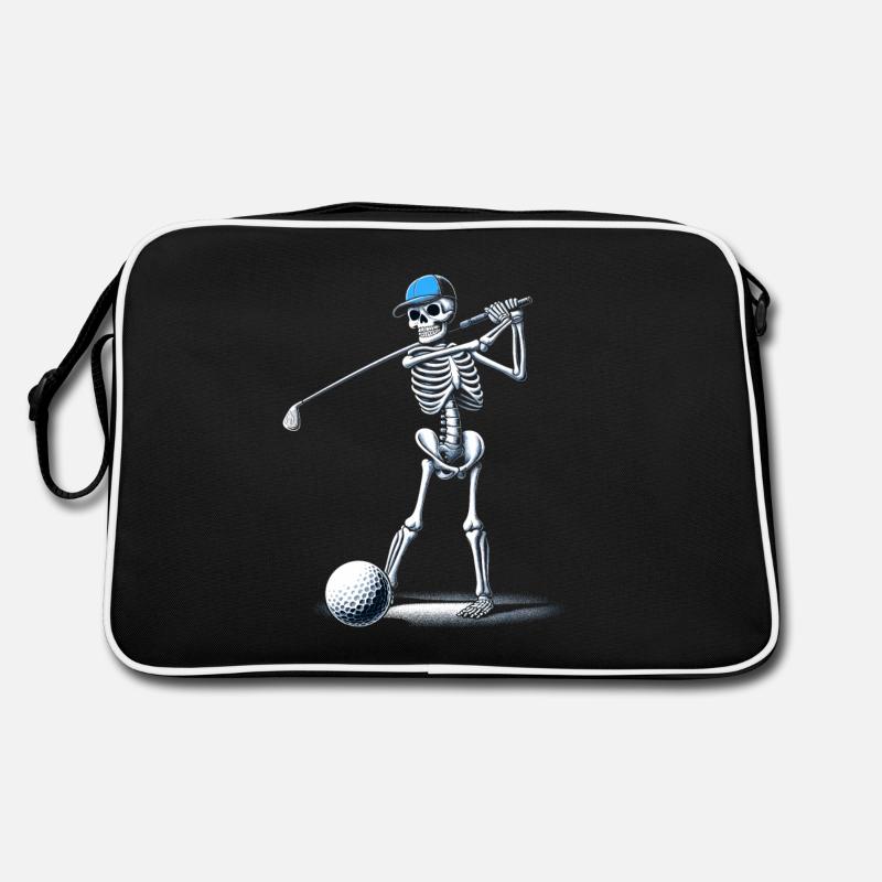 Halloween Golfer Golf spielen Golfschläger Skelett - Retro Tasche - Schwarz/Weiß