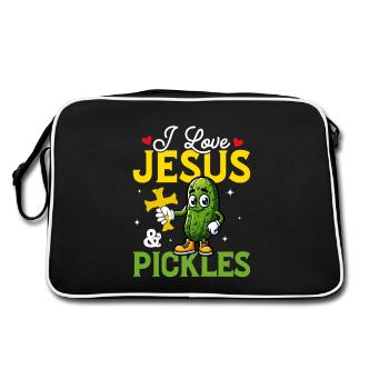 I Love Jesus & Pickles Cucumber Vegan Pickle - Retro Tasche - Schwarz/Weiß - Hinten