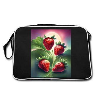 Vier leckere Erdbeeren - Retro Tasche - Schwarz/Weiß - Hinten