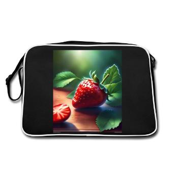Rote saftige Erdbeere - Retro Tasche - Schwarz/Weiß - Hinten