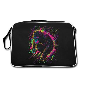 Affe Gorilla Schimpanse Neon Farbenfroh Bunt - Retro Tasche - Schwarz/Weiß - Hinten