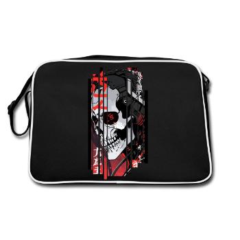 Cyborg schwarzer Kanji-Schädel - Retro Tasche - Schwarz/Weiß - Hinten