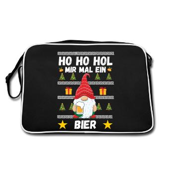 Weihnachten Bier Wichtel Weihnachtsmarkt Lustig - Retro Tasche - Schwarz/Weiß - Hinten