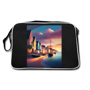 Hafen der Stadt Dänemark - Retro Tasche - Schwarz/Weiß - Hinten