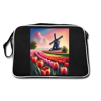 Un beau champ de tulipes en Hollande - Sac Retro - noir/blanc - Dos