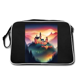 Wunderschöne rumänische Burg - Retro Tasche - Schwarz/Weiß - Hinten