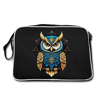 Owl Bird Guardian Night Nature Mystical Colorful Art - Retro Bag - black/white - Back