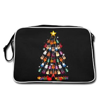 Guitar Christmas Tree Funny Guitarist Merry Xmas - Retro Tasche - Schwarz/Weiß - Hinten