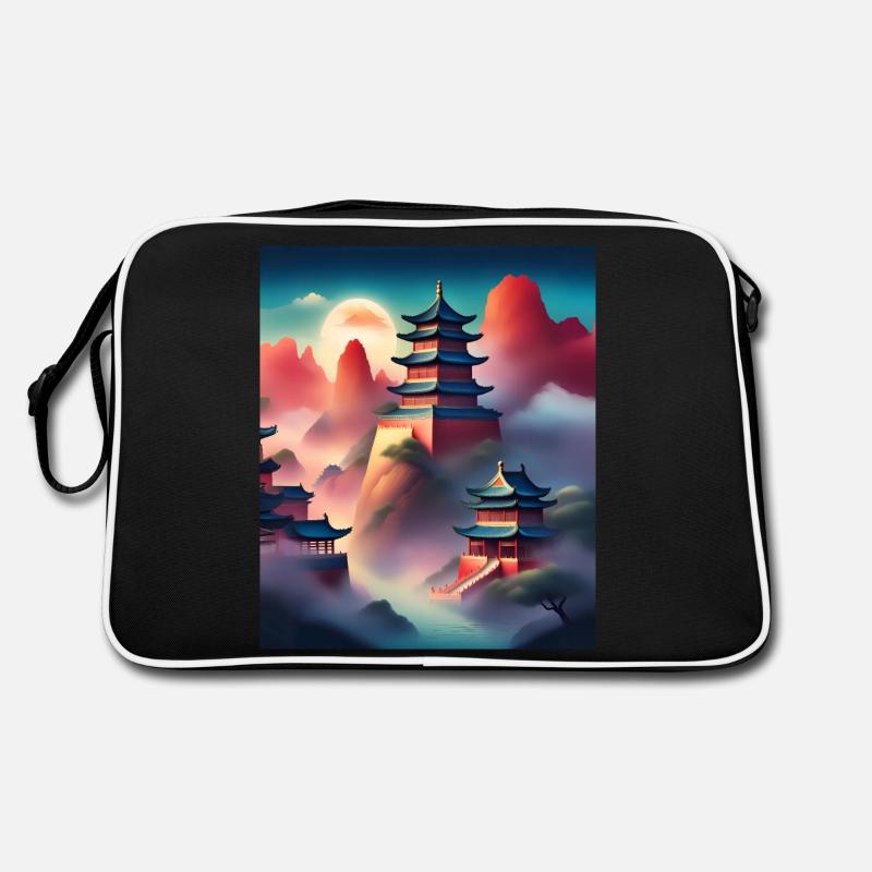 Japanese castles on mountains Retro Bag