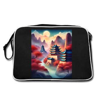 Fantastische japanische Festungen - Retro Tasche - Schwarz/Weiß - Hinten
