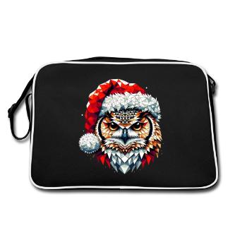 Polygon Kunst Eule Uhu Weihnachtsmütze Original - Retro Tasche - Schwarz/Weiß - Hinten