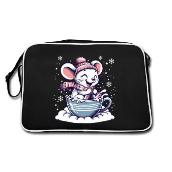 Niedliche Maus fährt Schlitten im Schnee Lustig - Retro Tasche - Schwarz/Weiß - Hinten