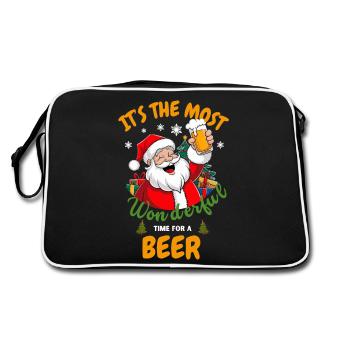 Funny Santa Claus Drinking Beer Christmas Party - Retro Bag - black/white - Back
