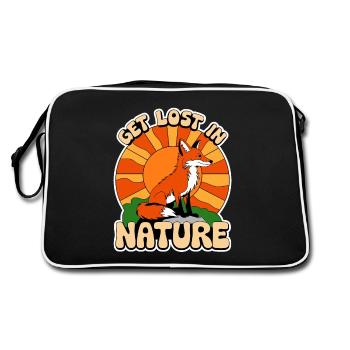 Perdez-vous dans la nature, la nature, le renard, la forêt, la randonnée, le soleil - Sac Retro - noir/blanc - Dos