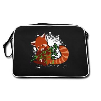Red Panda Loves Bamboo - Retro Bag - black/white - Back