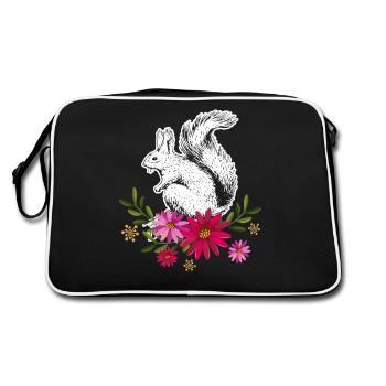 Squirrel With Flowers - Retro Bag - black/white - Back