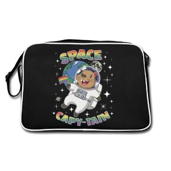 Space Capybara Astronaut Holding Rainbow Flag Funn - Retro Bag - black/white - Back