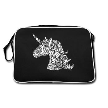 Unicorn Floral Pattern - Retro Bag - black/white - Back