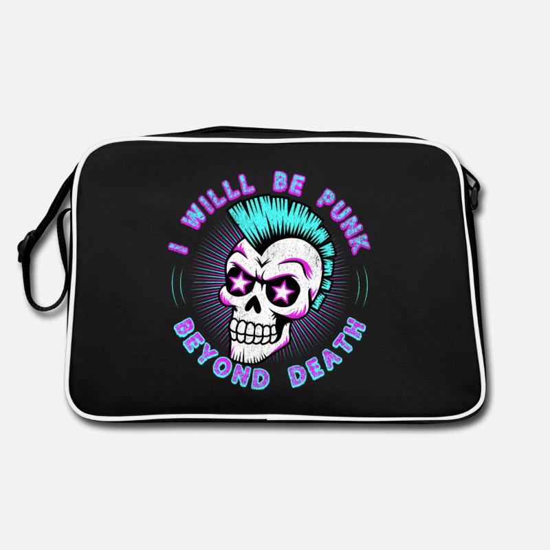 Neon Punk Rock Skull Design - Punk beyond death 80 - Retro Bag - black/white