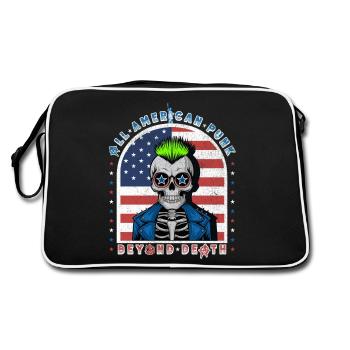 Punk Skull w Neon Mohawk and USA Flag Background - Retro Bag - black/white - Back