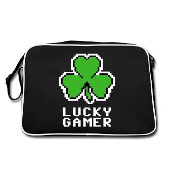 Lucky Gamer, Clover leaf, 8bit pixel art, arcade - Retro Bag - black/white - Back