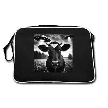 vache bovinsse génisse drôle graphique selfie avec OVNI nous - Sac Retro - noir/blanc - Dos