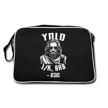 Yolo Jk Brb Jesus Lustig Ostern Bibel Vintage C - Retro Tasche - Schwarz/Weiß - Hinten