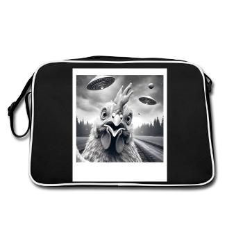 Chicken Rooster Funny Graphic Selfie with UFOs Wei - Retro Bag - black/white - Back