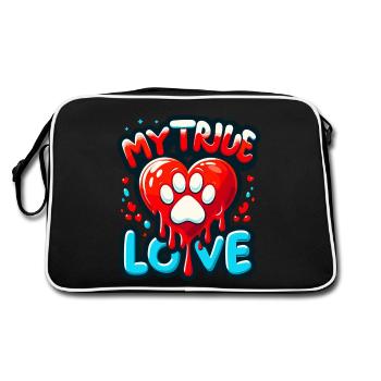 Valentinstag Herz Pfote Hund Vierbeiner Hundefan - Retro Tasche - Schwarz/Weiß - Hinten