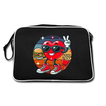Restauration rapide Saint-Valentin coeur hamburger frites papa - Sac Retro - noir/blanc - Dos